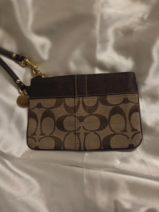 Coach Handbags - Coach Brown Signature Canvas Wristlet with Dark Brown Trim